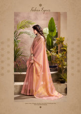 India Silk Peach Pink Tissue Silk Sarees Offer A Perfect Blend Of Tradition And Elegance Crafted From Fine Tissue Silk